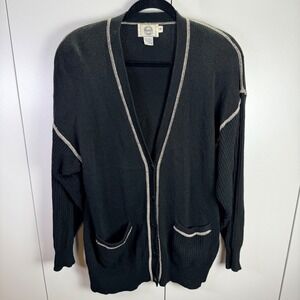 VTG Evan Picone Black Silk Cotton Blend Cardigan Sweater Medium Minimalist Cozy